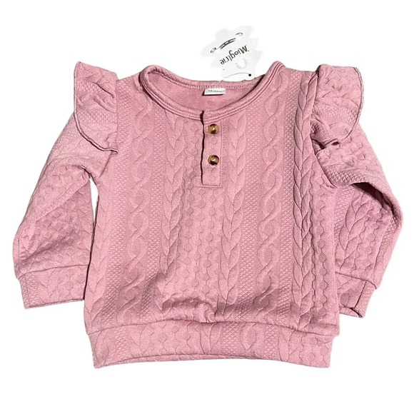 NWT Mioglrie Pink Ruffle Shoulder Dusty Pink Long Sleeve Sweater Size 18-24M - Picture 1 of 3